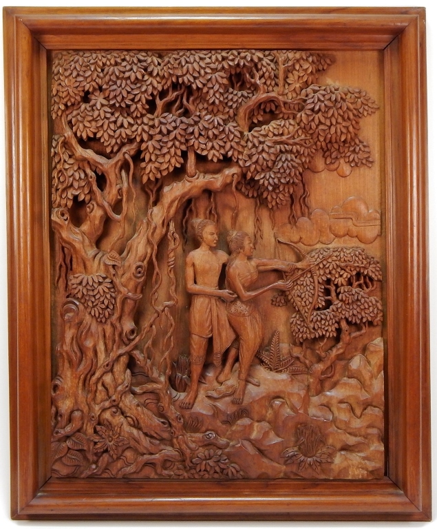 INDIAN CARVED WOOD GENRE SCENE