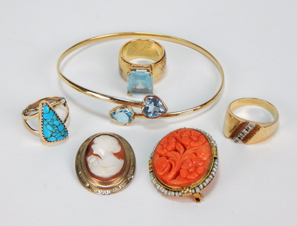 6PC 14K GOLD TOPAZ DIAMOND TURQUOISE