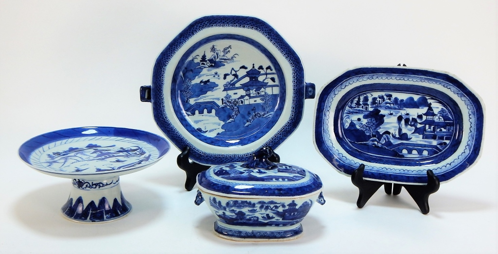4PC CHINESE CANTON BLUE AND WHITE 29a70f