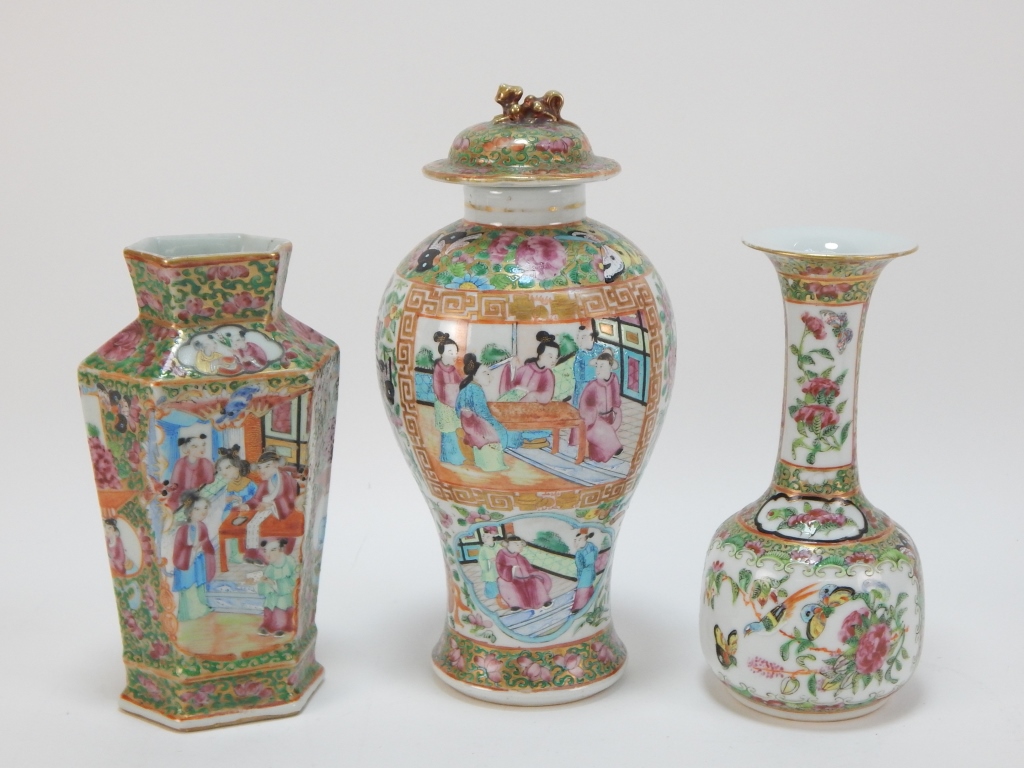 3 CHINESE ROSE MEDALLION VASES