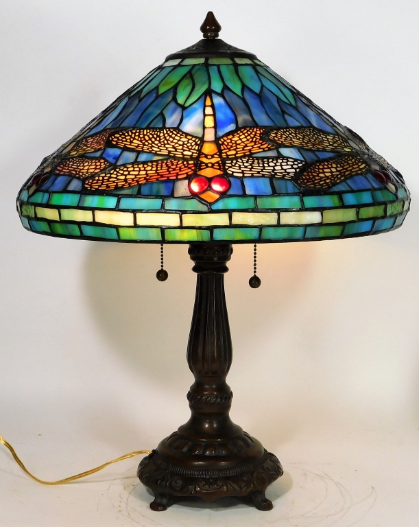 AMERICAN DRAGONFLY SLAG GLASS LAMP 29b7c5