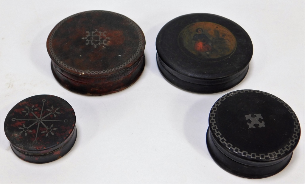 4 ANTIQUE PAINTED AND INLAID SNUFF 29b7e3