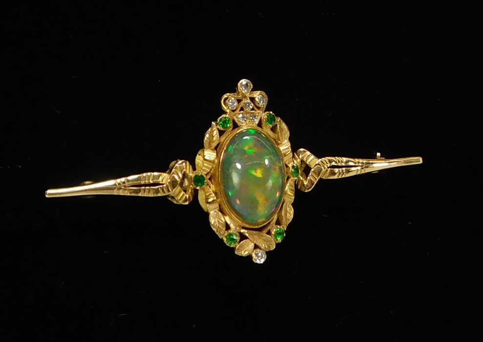 14K GOLD HARLEQUIN FIRE OPAL BROOCH 29b818