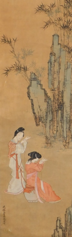 JAPANESE GEISHAS HANGING WALL SCROLL