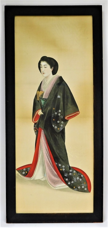 JAPANESE WATERCOLOR SILK PAINTING OF