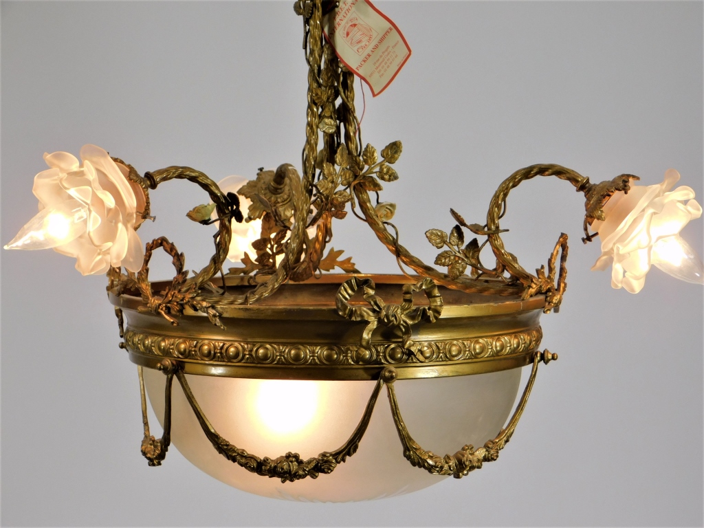 FRENCH BRONZE DORE FLORAL CHANDELIER 29b9b1