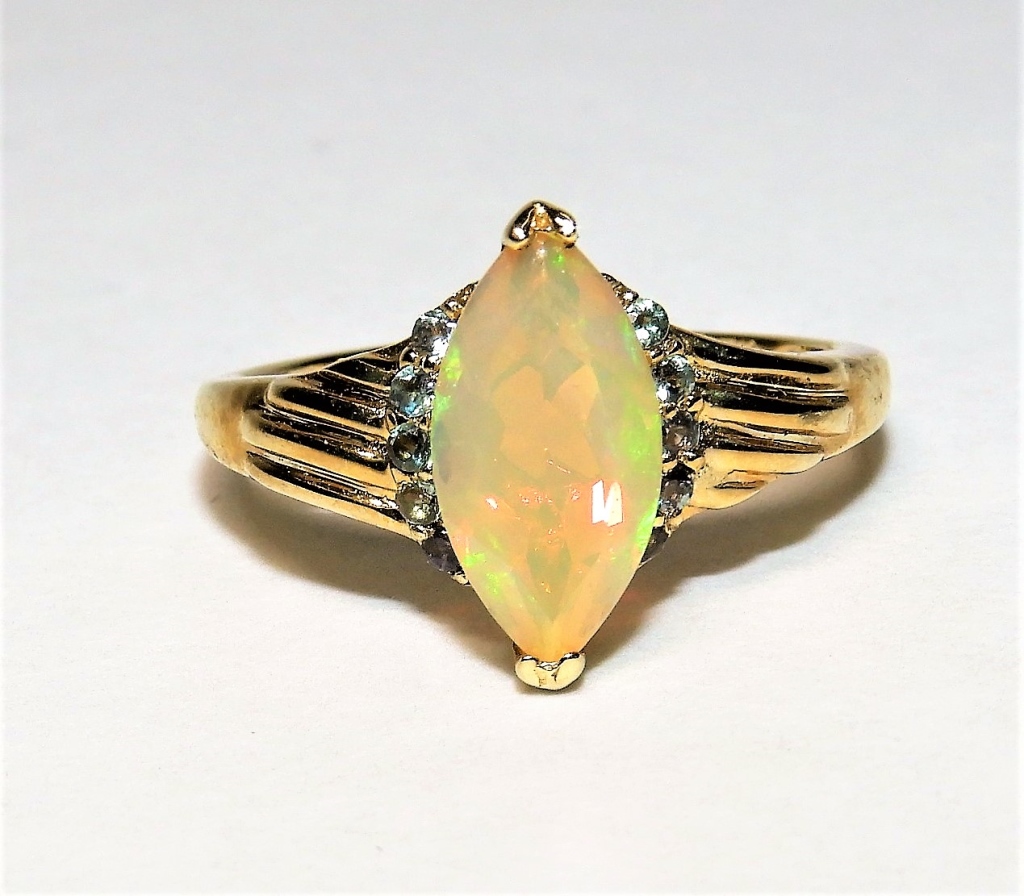 14K YELLOW GOLD OPAL & LIGHT BLUE