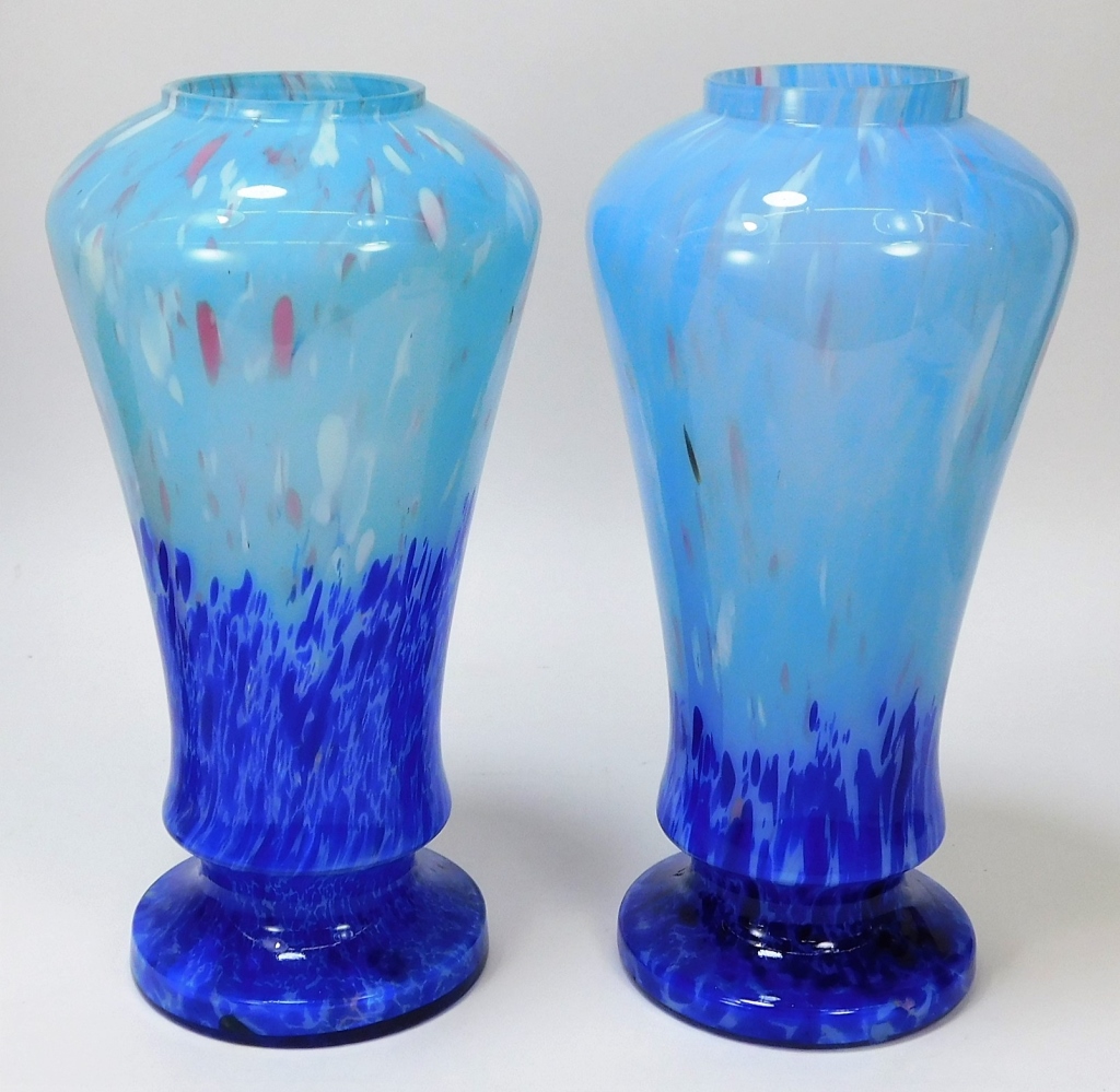 PAIR RUCKL BLUE BOHEMIAN ART GLASS