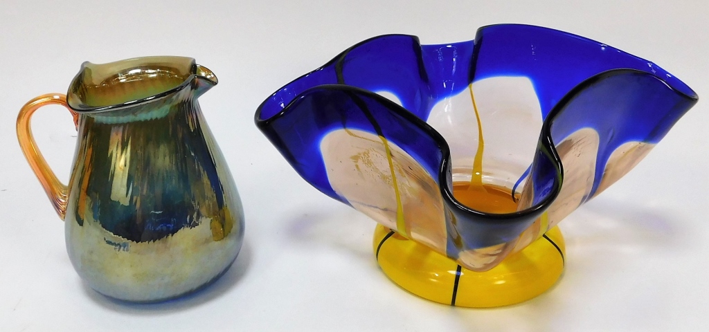 2PC KRALIK BOHEMIAN ART GLASS PITCHER