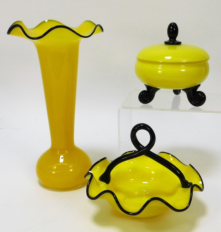 3PC YELLOW TANGO BOHEMIAN ART GLASS