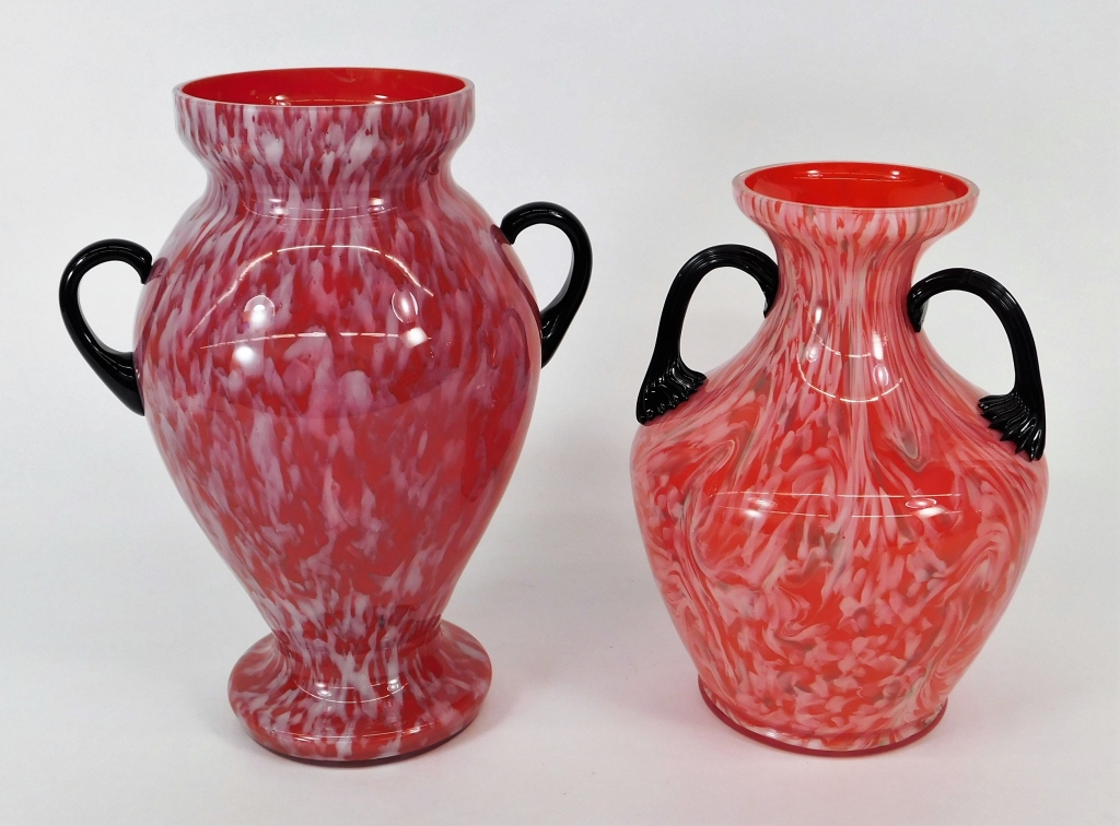 2PC WELZ BOHEMIAN AMPHORA ART GLASS