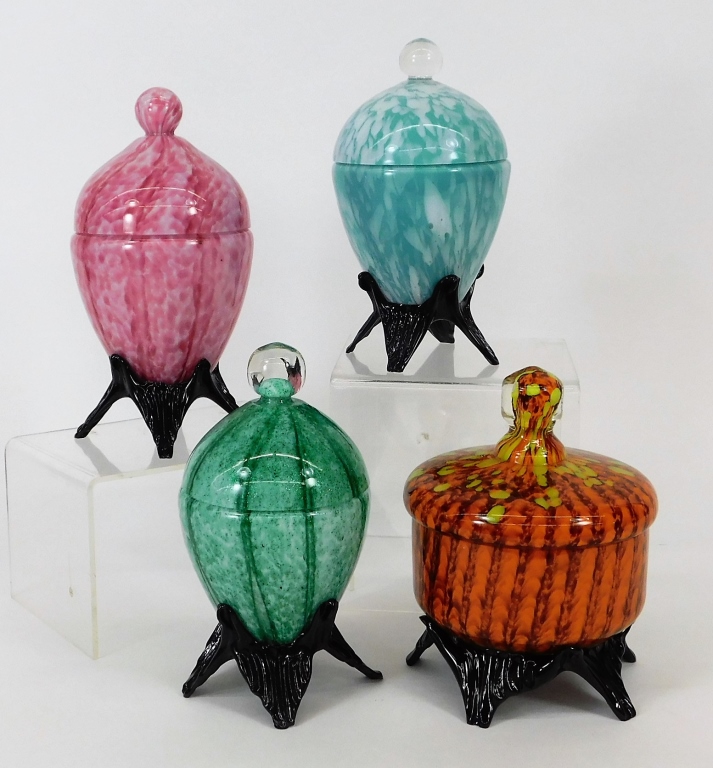 4PC WELZ BOHEMIAN STRIPED ART GLASS