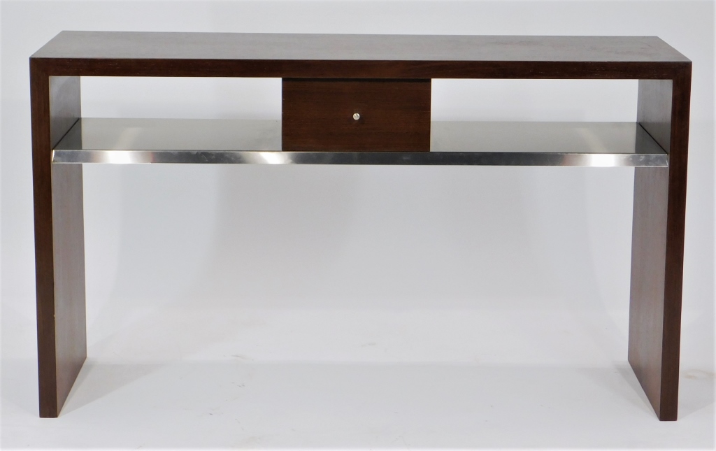 WOOD AND STAINLESS STEEL DESK TABLE