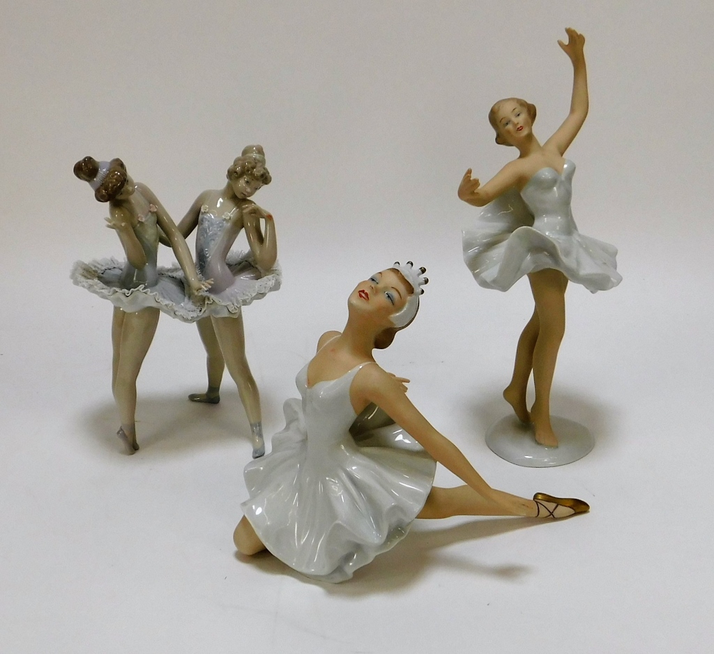 3PC WALLENDORF & LLADRO PORCELAIN BALLERINA