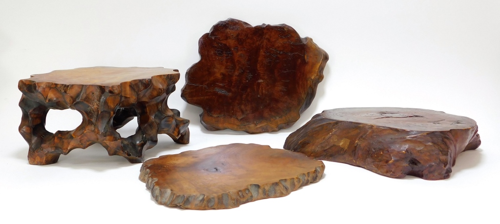 4PC CHINESE ASIAN CARVED HARDWOOD