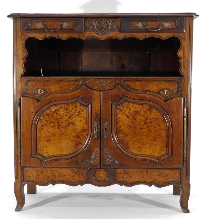 FRENCH CARVED OAK BURL WOOD SIDEBOARD