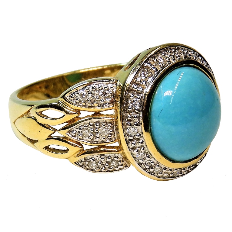 ESTATE 14K GOLD TURQUOISE DIAMOND 29bc79