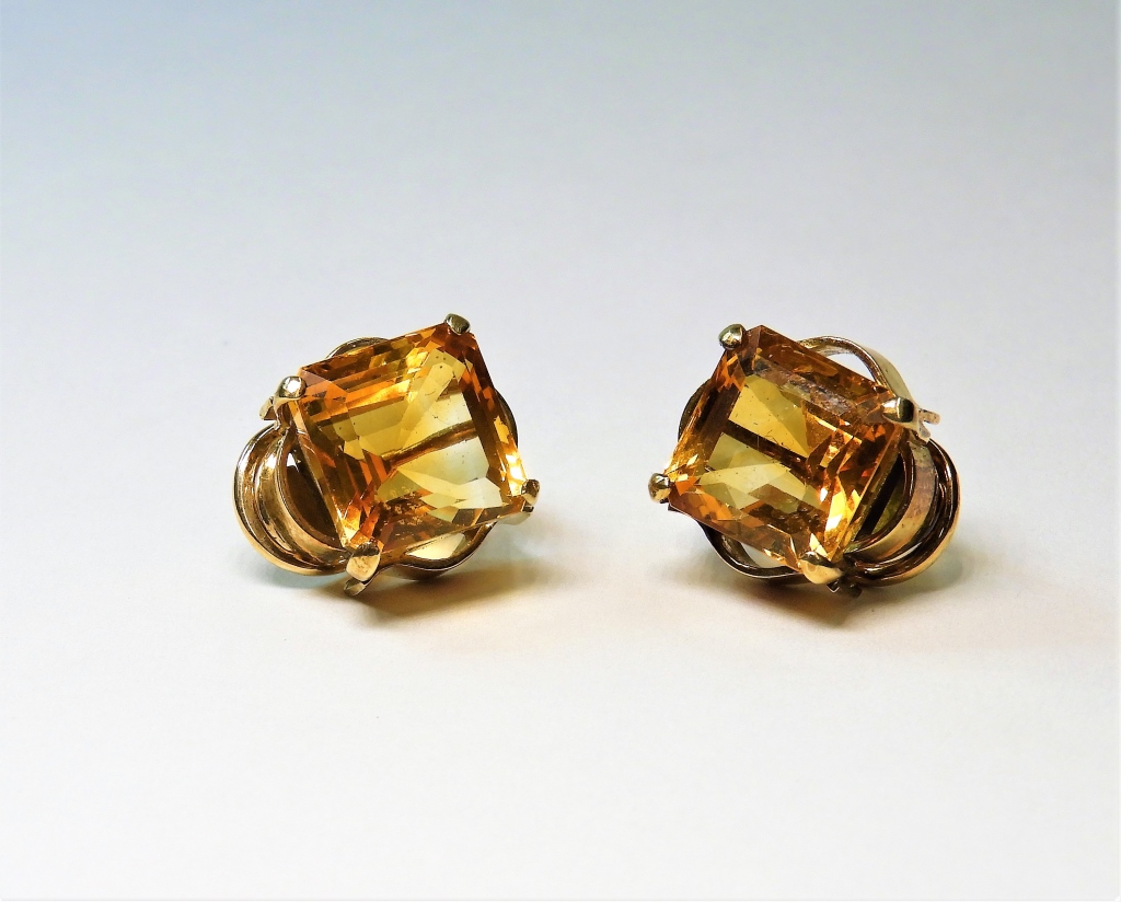 ESTATE 14K GOLD PRINCESS CUT CITRINE