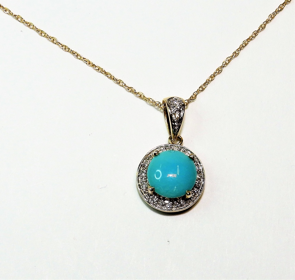 10K YELLOW GOLD TURQUOISE DIAMOND