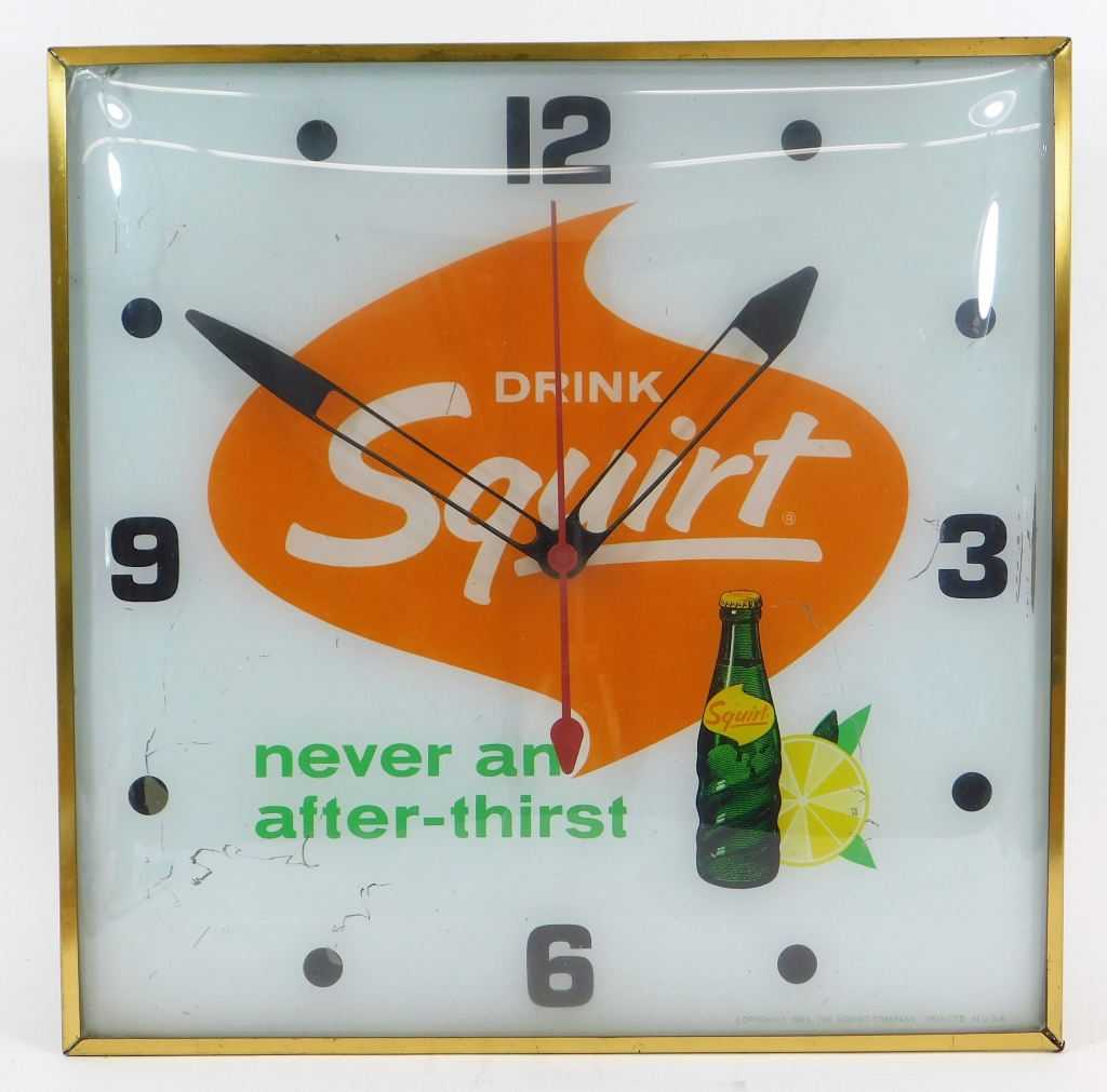 VINTAGE SQUIRT SODA ADVERTISING CLOCK