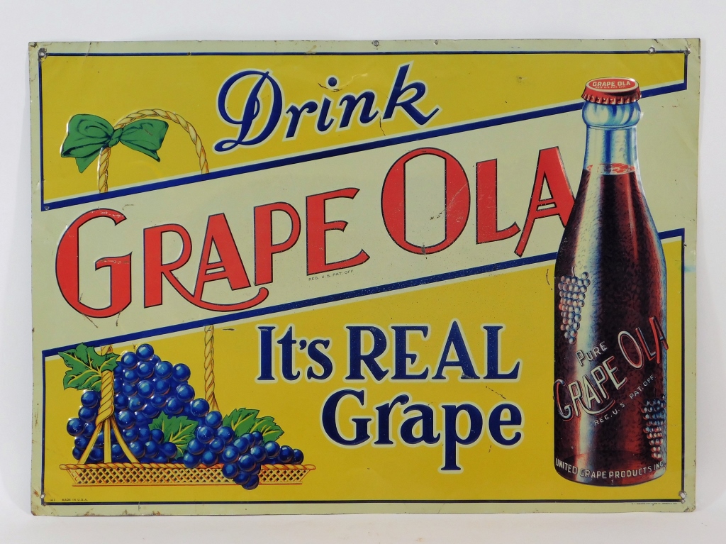 GRAPE OLA EMBOSSED TIN ADVERTISING 29bd4a