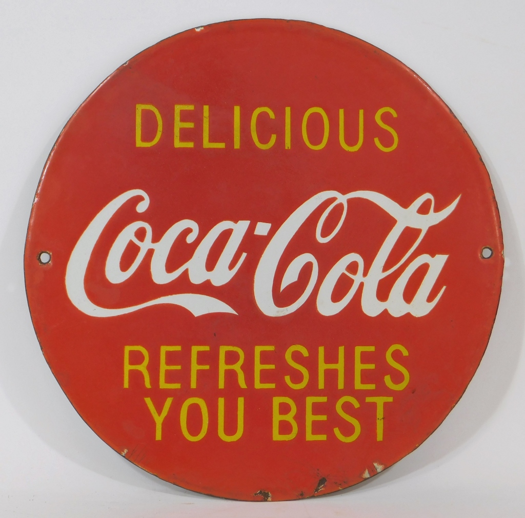 COCA-COLA RED ROUND PORCELAIN SODA