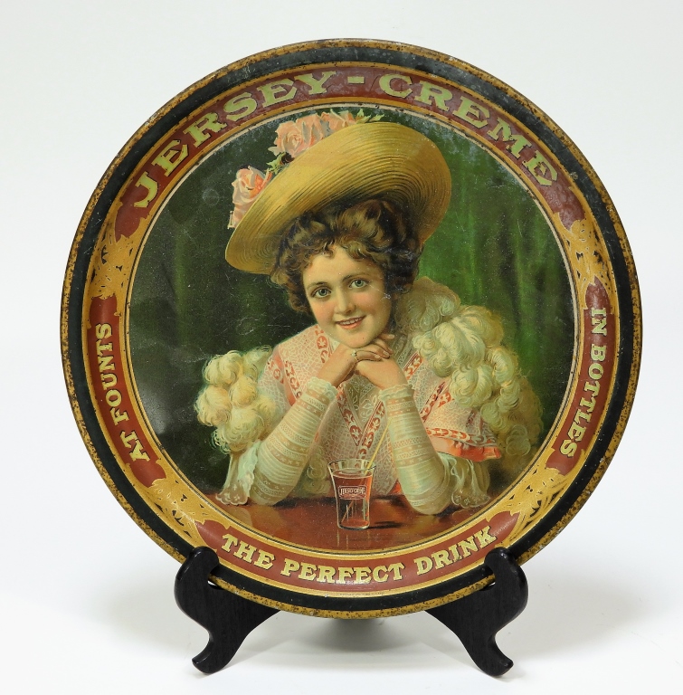 C.1910 JERSEY CREME TIN LITHO SODA SERVING