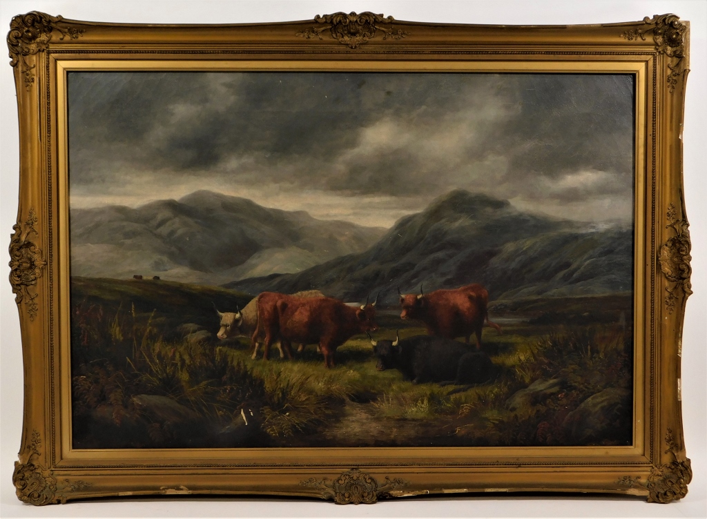 19C AMERICAN O/C WESTERN OXEN LANDSCAPE