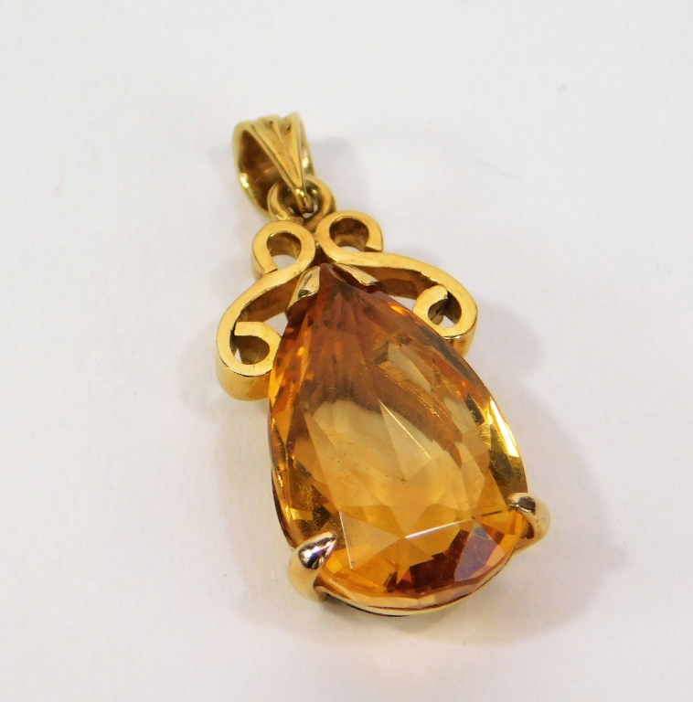 14K GOLD PEAR SHAPE CITRINE NECKLACE 29bdc7