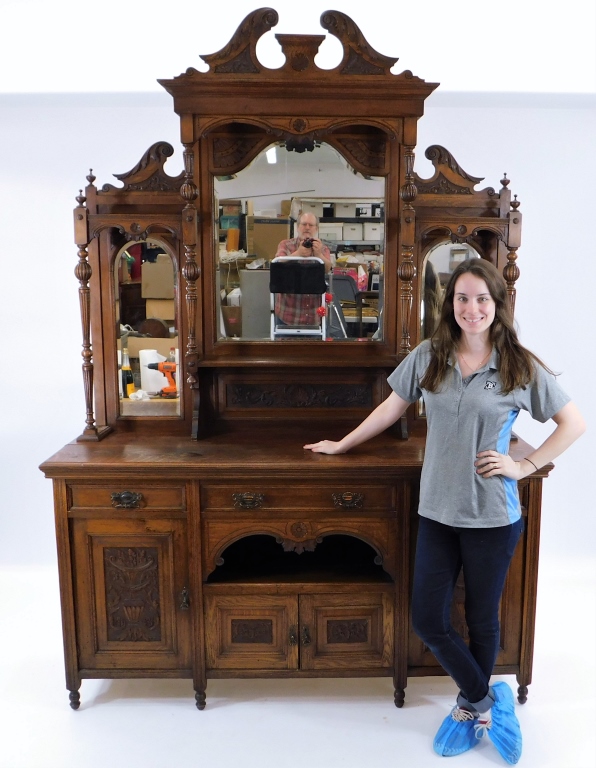 EUROPEAN VICTORIAN CARVED OAK SIDE BOARD