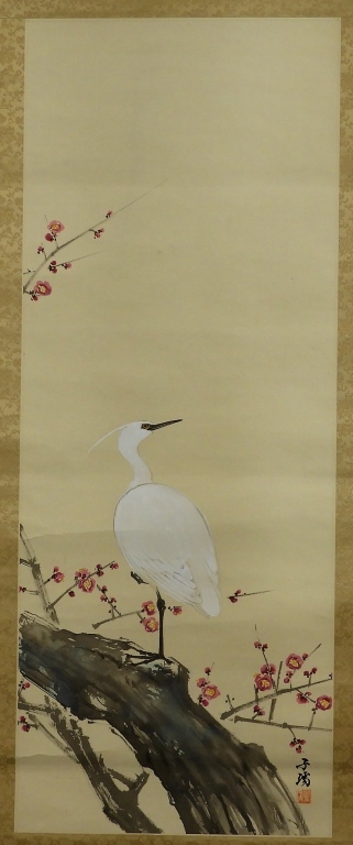 JAPANESE SCROLL PAINTING OF EGRET