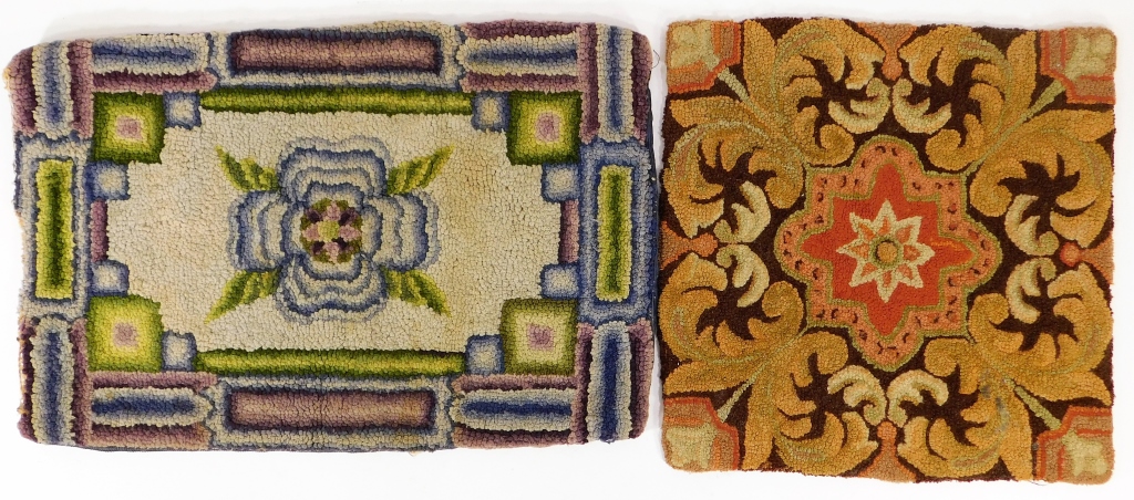 2PC 19C AMERICAN FOLK ART WOOL 29bebd