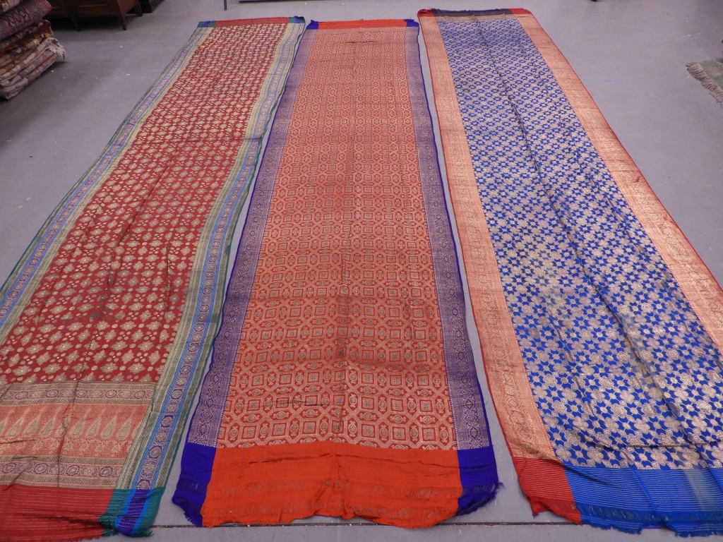 3 INDIAN CEREMONIAL SARI SILK GOLD