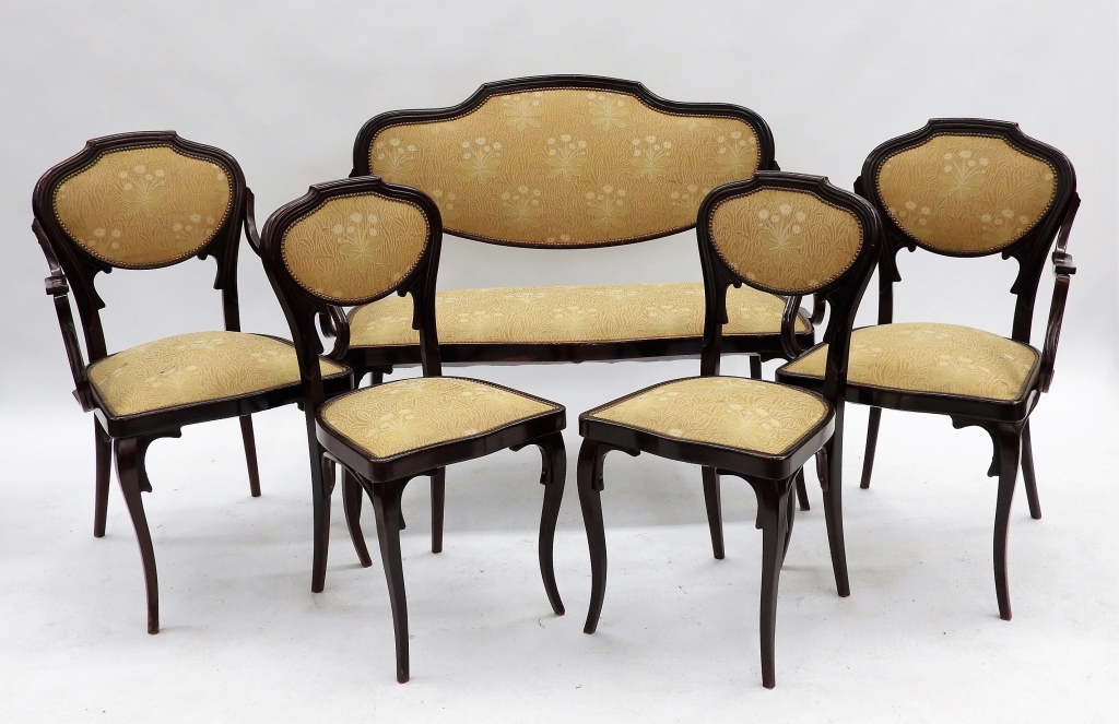 5PC FRENCH ART NOUVEAU UPHOLSTERED