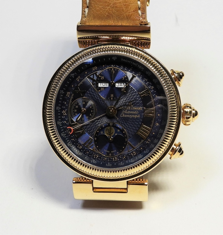 JACQUES LEMANS GOLD BLUE FACE CHRONOGRAPH 29c041