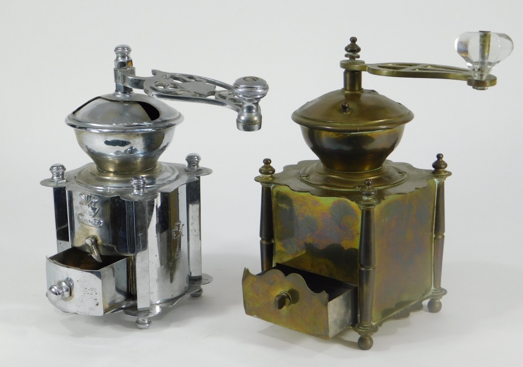 2PC ANTIQUE TABLE TOP COFFEE MILL GRINDERS