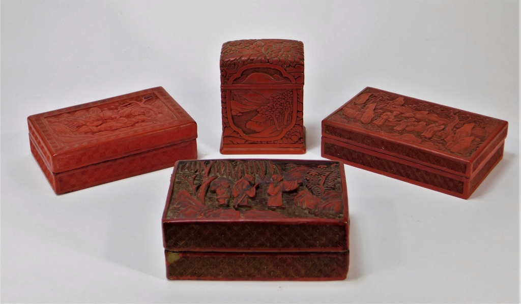 4 ANTIQUE CHINESE CINNABAR LACQUERWARE