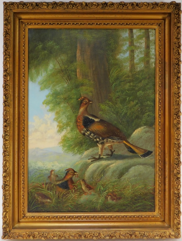 LG 19C VICTORIAN O/C PHEASANT LANDSCAPE