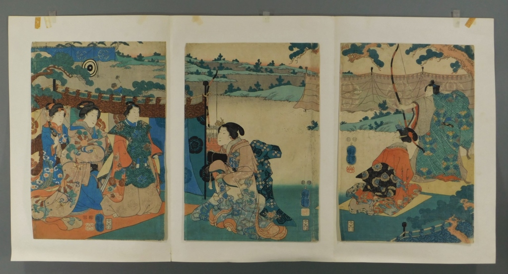 19C JAPANESE TRIPTYCH WOODBLOCK 29c37a