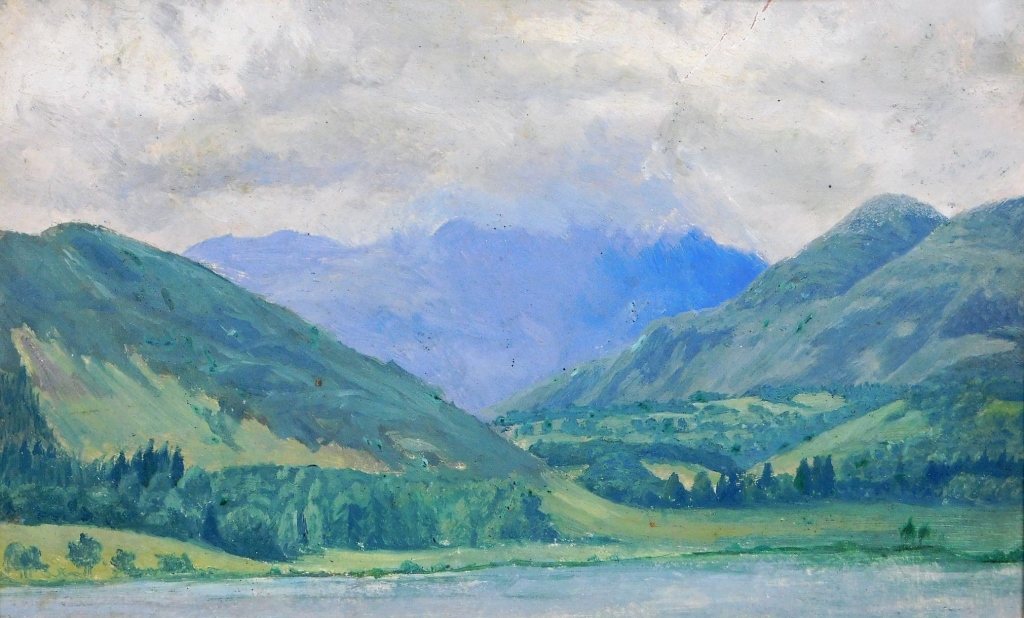 IMPRESSIONIST MOUNTAIN LAKE LANDSCAPE