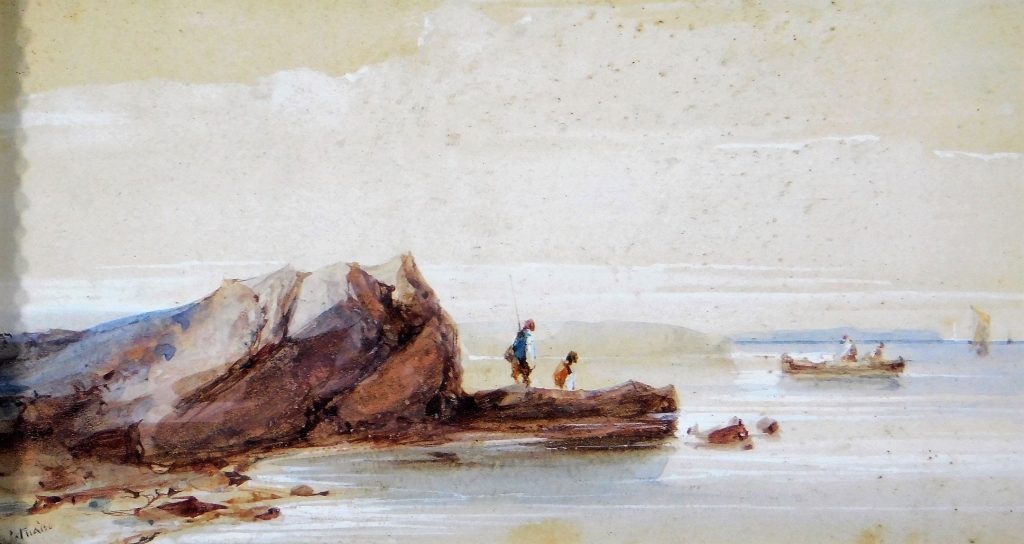 19C ITALIAN MINIATURE FISHERMEN SEASCAPE