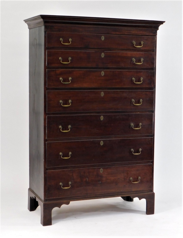 18C CHIPPENDALE TIGER MAPLE 7 DRAWER