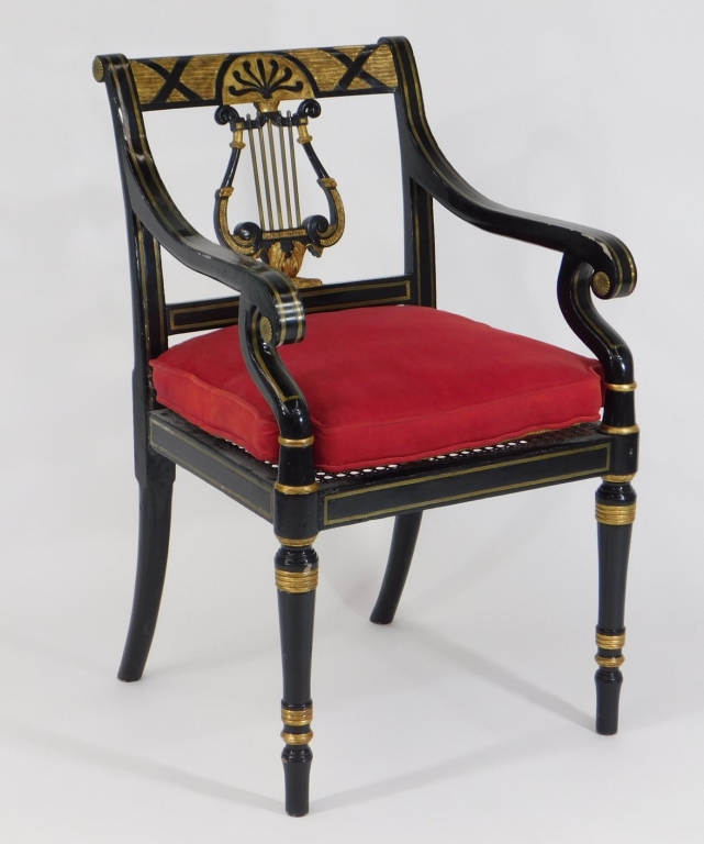 19C FRENCH DIRECTOIRE LYRE BACK ARM
