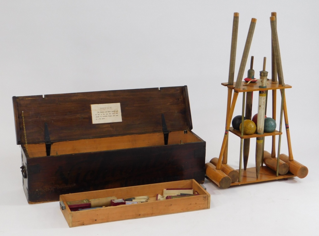 19C ENGLISH VICHAND BOXED WOOD CROQUET