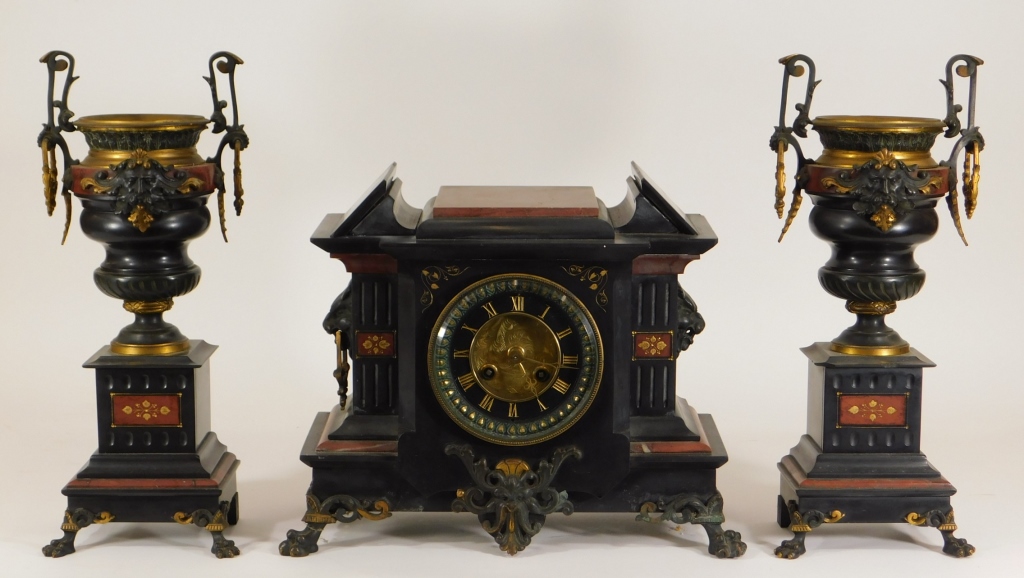 19C. FRENCH BLACK ROUGE MARBLE CLOCK