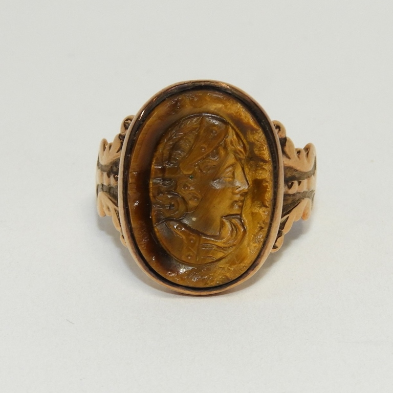 19C. 9K ROSE GOLD TIGER EYE CAMEO