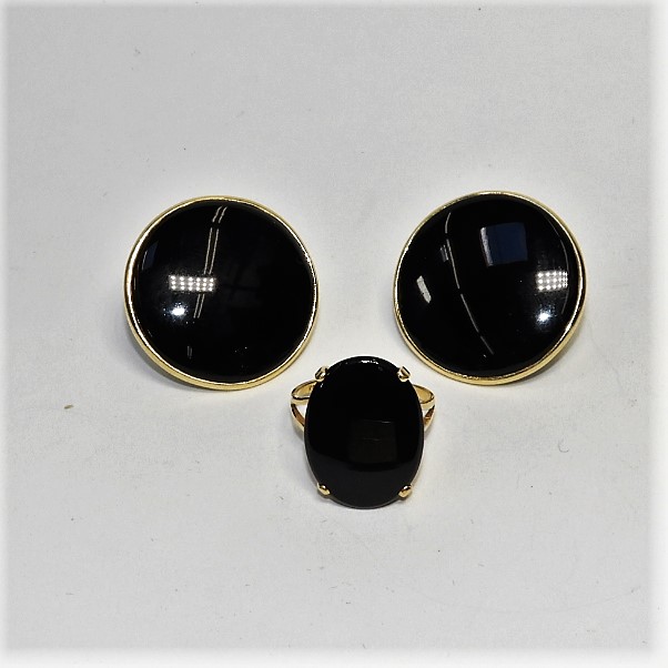 14K GOLD AND ONYX EARRING RING 29c605