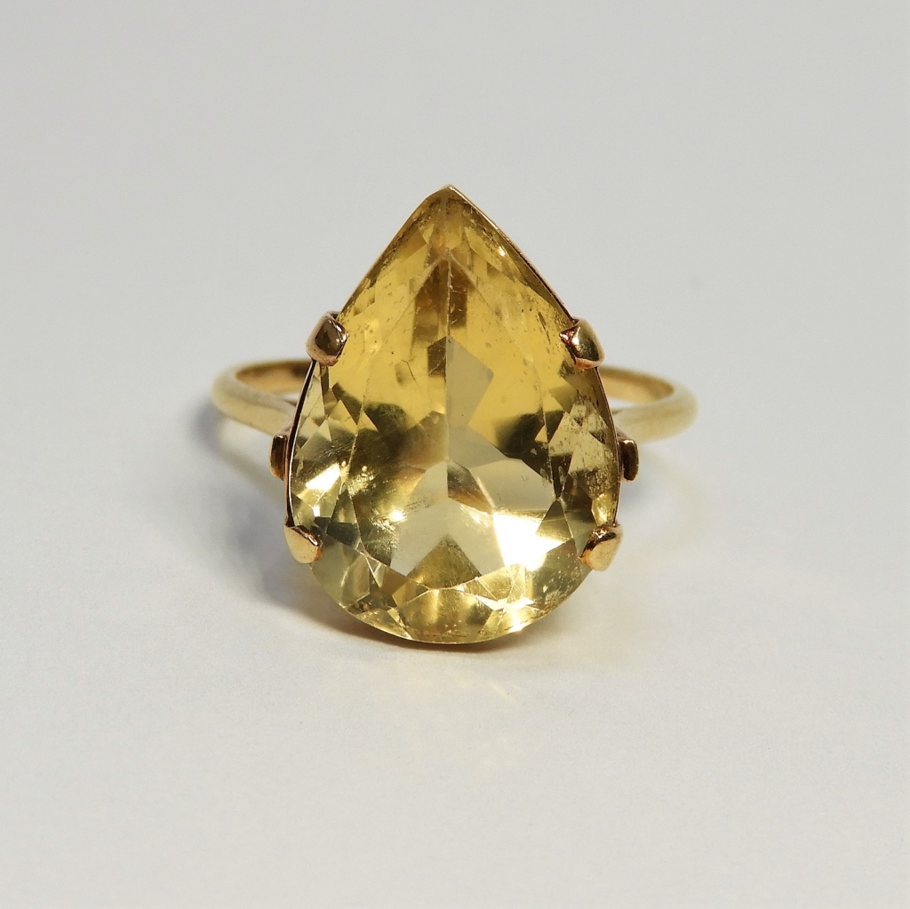 LARGE PEAR CITRINE & 14K GOLD LADY'S