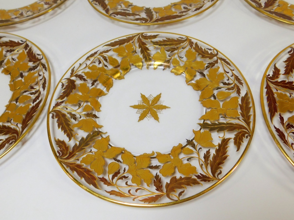 SET OF 8 CZECH BOHEMIAN GILT IRIS 29c664