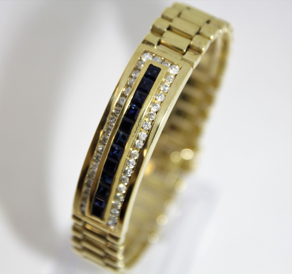 14K GOLD DIAMOND SAPPHIRE MEN'S